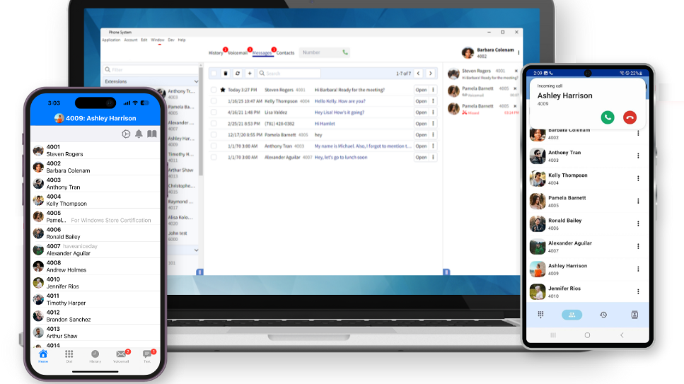 OpenIQ Cloud PBX on desktop, tablet and mobile